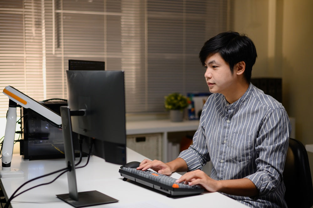 Monitor setup with an adjustable monitor stand designed for small desks and everyday home office use.