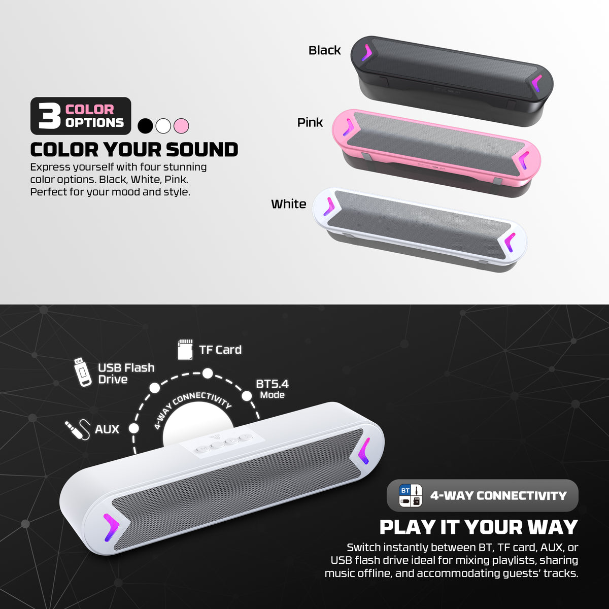 BS160 RGB Portable Wireless Gaming Soundbar Speaker - 6W RMS