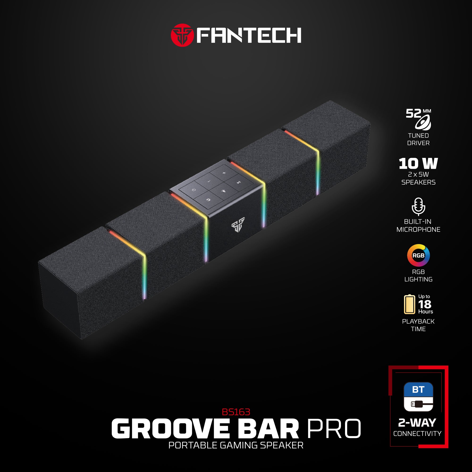 Groove Bar Pro BS163 Portable Gaming Speaker – 10W RMS Computer Soundbar with Bluetooth 5.4 & USB-C