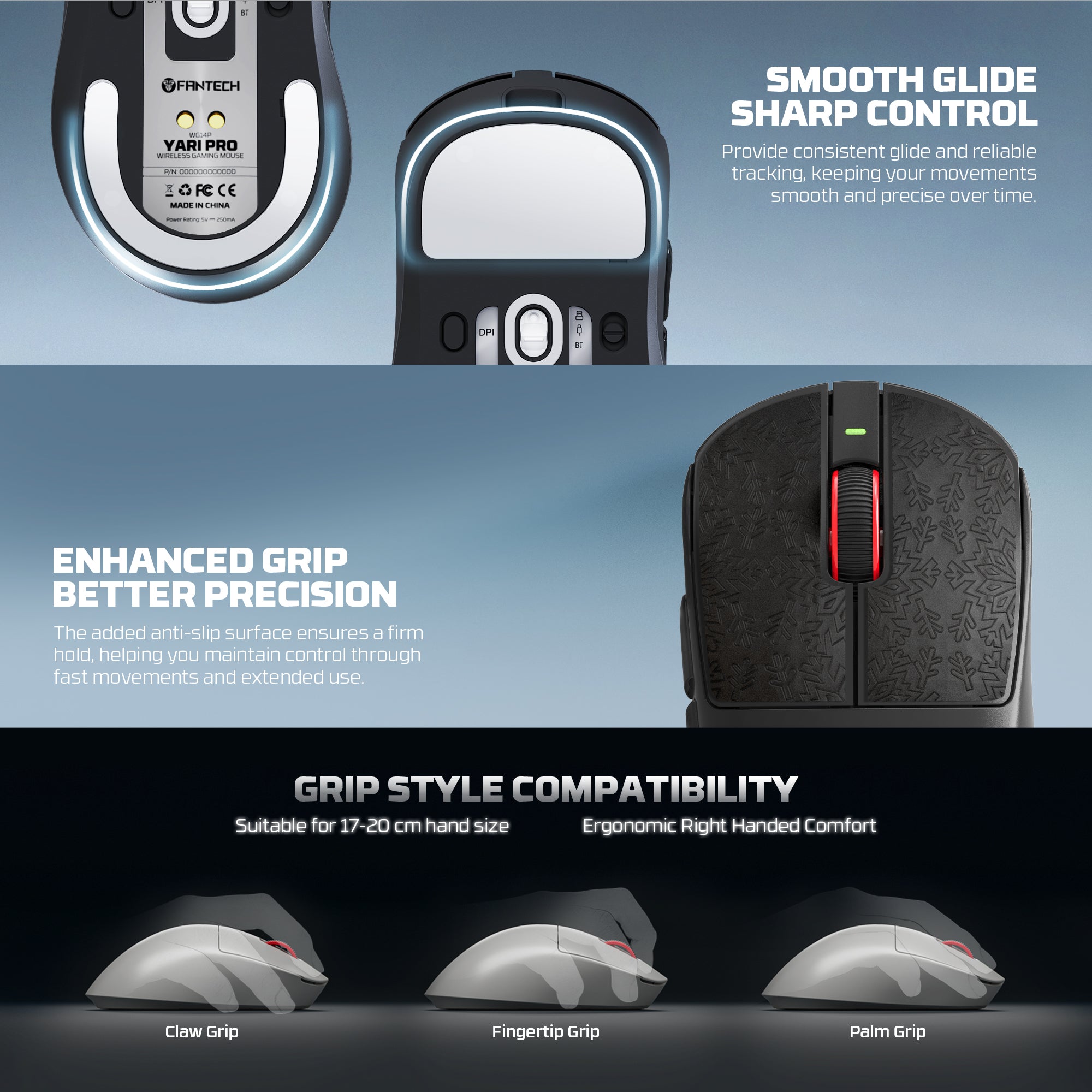 Yari Pro WG14P 8K Hz Ultra-Lightweight Wireless Gaming Mouse - 42,000 DPI, PixArt 3950 STRIKE, RGB Magnetic Dock Included