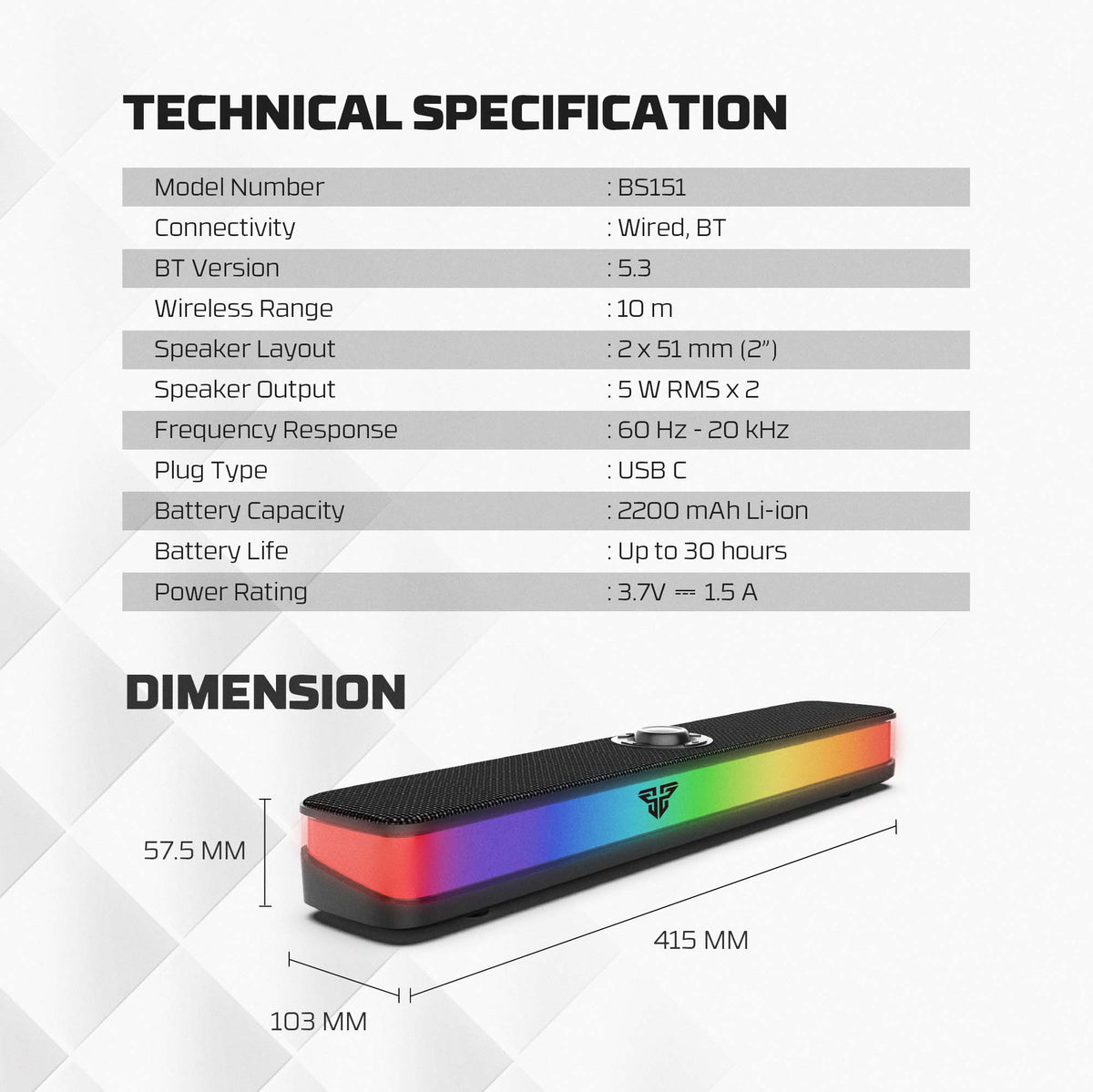Fantech GROOVE BAR PRO BS151 Portable Wireless RGB Gaming Soundbar