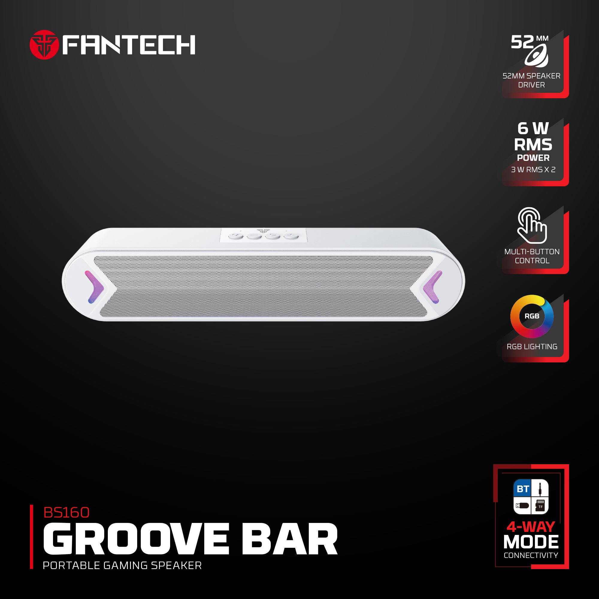 BS160 RGB Portable Wireless Gaming Soundbar Speaker - 6W RMS