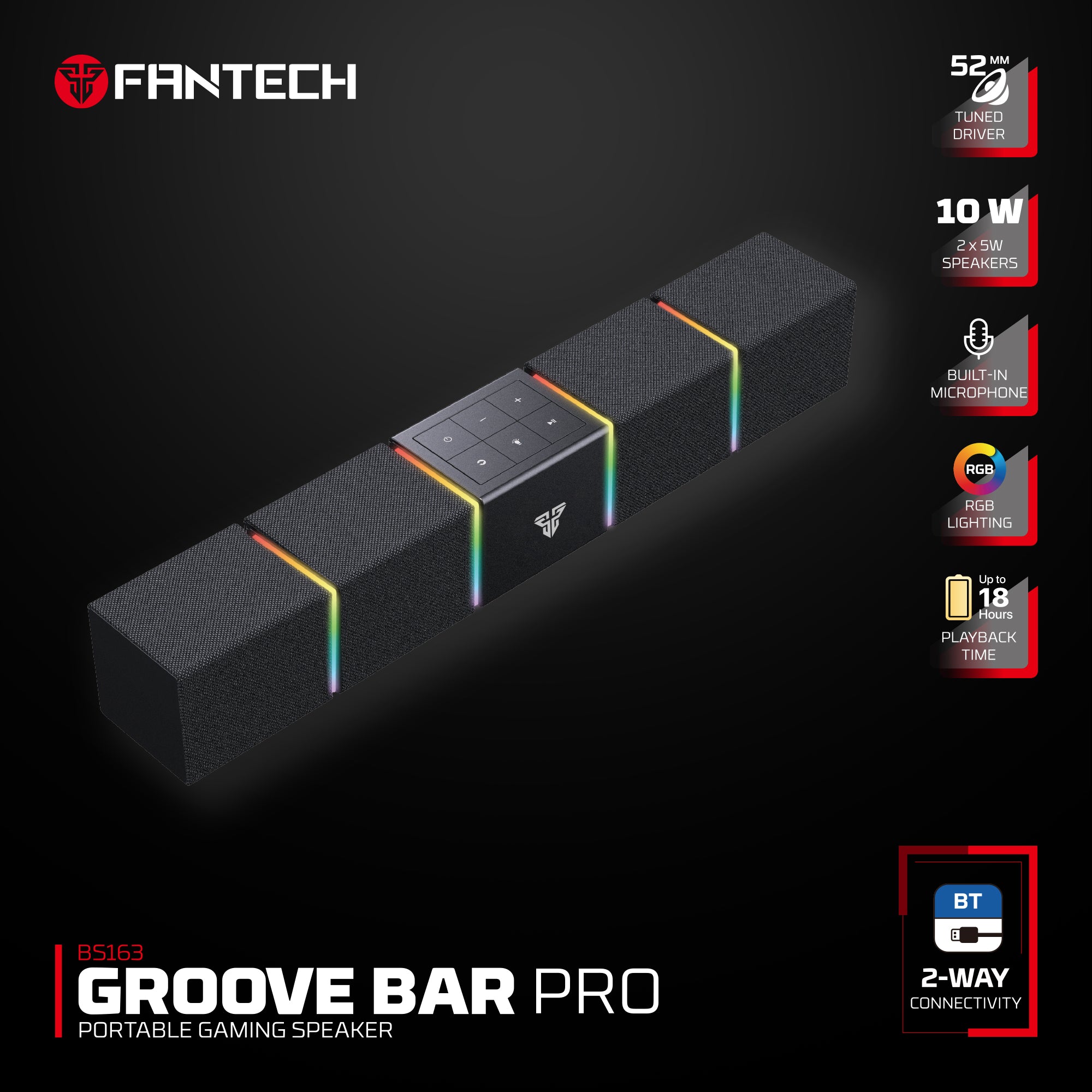 Groove Bar Pro BS163 Portable Gaming Speaker – 10W RMS Computer Soundbar with Bluetooth 5.4 & USB-C