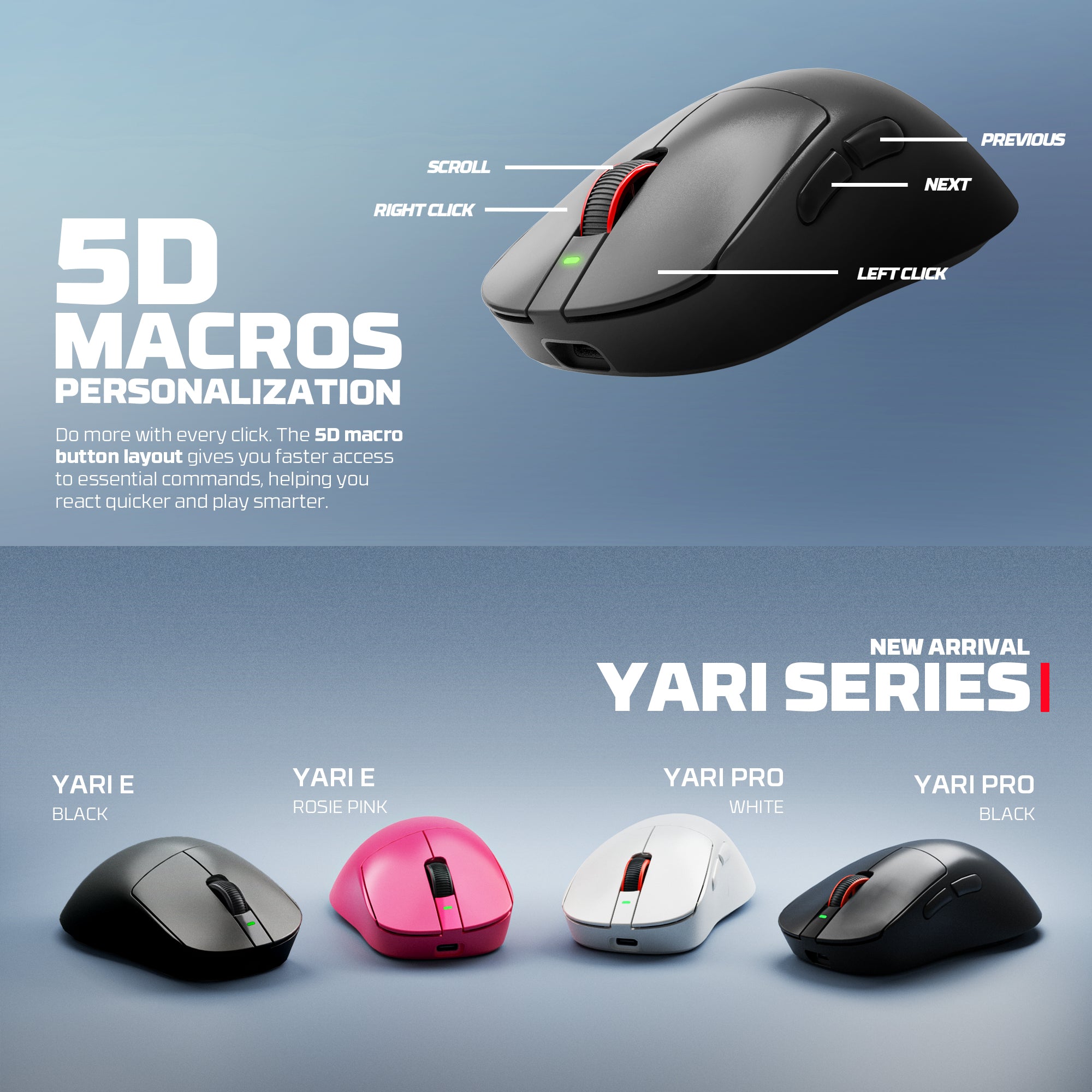 Yari Pro WG14P 8K Hz Ultra-Lightweight Wireless Gaming Mouse - 42,000 DPI, PixArt 3950 STRIKE, RGB Magnetic Dock Included