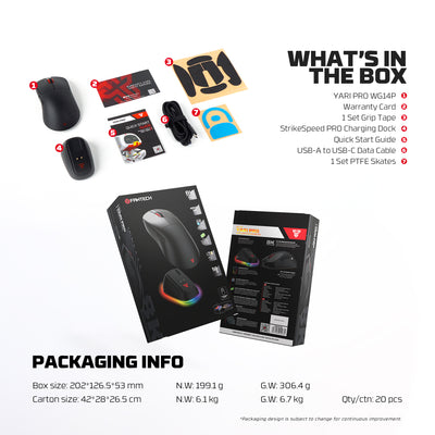 Yari Pro WG14P 8K Hz Ultra-Lightweight Wireless Gaming Mouse - 42,000 DPI, PixArt 3950 STRIKE, RGB Magnetic Dock Included