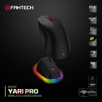 Yari Pro WG14P 8K Hz Ultra-Lightweight Wireless Gaming Mouse - 42,000 DPI, PixArt 3950 STRIKE, RGB Magnetic Dock Included