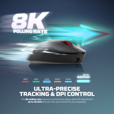 Yari Pro WG14P 8K Hz Ultra-Lightweight Wireless Gaming Mouse - 42,000 DPI, PixArt 3950 STRIKE, RGB Magnetic Dock Included